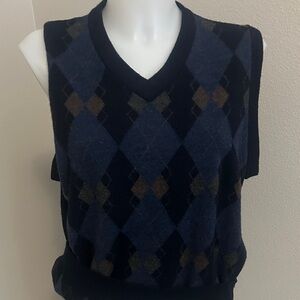 Nordstrom Men's V-Neck Argyle Sweater Vest - Navy and Brown